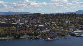 5.7K aerial stock footage slowly orbiting city buildings in downtown, Burlington, Vermont Aerial Stock Footage | DX0002_222_036
