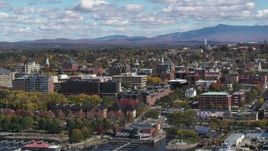 5.7K aerial stock footage slowly approach and flyby city buildings in downtown, seen from the lake, Burlington, Vermont Aerial Stock Footage | DX0002_222_040