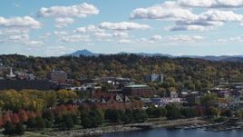 5.7K aerial stock footage of circling and flying away from buildings in downtown, Burlington, Vermont Aerial Stock Footage | DX0002_222_042