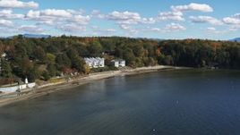 5.7K aerial stock footage approach and flyby condos on the shore of Lake Champlain, Burlington, Vermont Aerial Stock Footage | DX0002_223_002