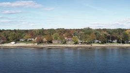 5.7K aerial stock footage of beachfront homes on the shore of Lake Champlain, Burlington, Vermont Aerial Stock Footage | DX0002_223_018