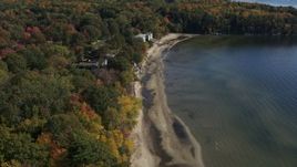 5.7K aerial stock footage descend by beachfront homes by the shore of Lake Champlain, Burlington, Vermont Aerial Stock Footage | DX0002_223_031