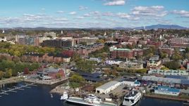 5.7K aerial stock footage orbit downtown buildings and marinas, Burlington, Vermont Aerial Stock Footage | DX0002_224_007