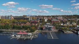 5.7K aerial stock footage fly over marina toward downtown, Burlington, Vermont Aerial Stock Footage | DX0002_224_016