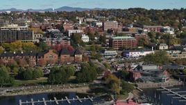 5.7K aerial stock footage descend and orbit office building in downtown, Burlington, Vermont Aerial Stock Footage | DX0002_224_037