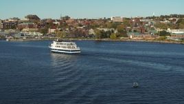 5.7K aerial stock footage orbit and approach a ferry on Lake Champlain, Burlington, Vermont Aerial Stock Footage | DX0002_224_045