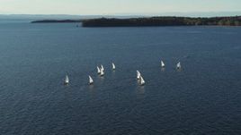 5.7K aerial stock footage orbiting a group of sailboats on Lake Champlain, Burlington, Vermont Aerial Stock Footage | DX0002_224_053