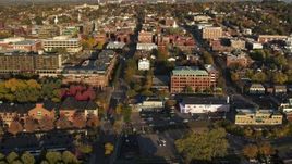 5.7K aerial stock footage of flying away from office buildings in downtown, Burlington, Vermont Aerial Stock Footage | DX0002_224_064