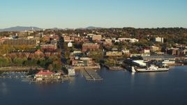 5.7K aerial stock footage orbit downtown buildings, Waterfront Park and Lake Champlain marinas, Burlington, Vermont Aerial Stock Footage | DX0002_224_071