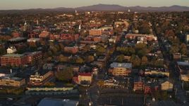 5.7K aerial stock footage reverse view and orbit of buildings in downtown, Burlington, Vermont Aerial Stock Footage | DX0002_225_005