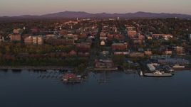 5.7K aerial stock footage circling downtown and two marinas at sunset, Burlington, Vermont Aerial Stock Footage | DX0002_225_021