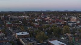 5.7K aerial stock footage flying over downtown office buildings at twilight, Burlington, Vermont Aerial Stock Footage | DX0002_225_026