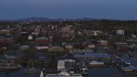 5.7K aerial stock footage of orbiting downtown and marina at twilight, Burlington, Vermont Aerial Stock Footage | DX0002_225_039