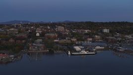 5.7K aerial stock footage of orbiting downtown and the lakeside marinas at twilight, Burlington, Vermont Aerial Stock Footage | DX0002_225_040
