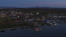 5.7K aerial stock footage of an orbit of downtown and the lakeside marinas at twilight, Burlington, Vermont Aerial Stock Footage | DX0002_225_041