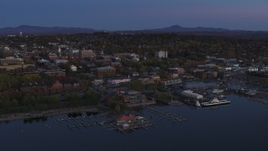 5.7K aerial stock footage of an orbit around downtown and the lakeside marinas at twilight, Burlington, Vermont Aerial Stock Footage | DX0002_225_043