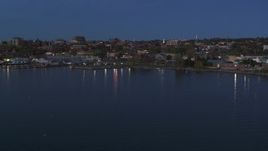 5.7K aerial stock footage slowly approaching the downtown area at twilight, seen from the lake, Burlington, Vermont Aerial Stock Footage | DX0002_226_009