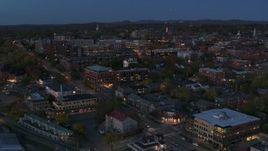 5.7K aerial stock footage slowly orbit and fly away from downtown area office buildings at twilight, Burlington, Vermont Aerial Stock Footage | DX0002_226_011