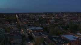 5.7K aerial stock footage approach and fly over downtown area office buildings at twilight, Burlington, Vermont Aerial Stock Footage | DX0002_226_012