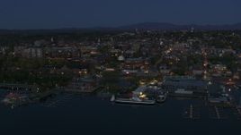 5.7K aerial stock footage ascend and orbit city's downtown area and marinas at night, Burlington, Vermont Aerial Stock Footage | DX0002_226_018