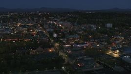 5.7K aerial stock footage a view of the city's downtown area lit up for the night, Burlington, Vermont Aerial Stock Footage | DX0002_226_024