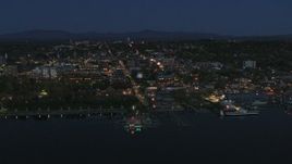 5.7K aerial stock footage focus on the city's downtown area lit up for the night while orbiting, Burlington, Vermont Aerial Stock Footage | DX0002_226_026