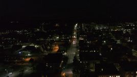 5.7K aerial stock footage of Battery Street and office buildings in downtown at night, Burlington, Vermont Aerial Stock Footage | DX0002_226_051