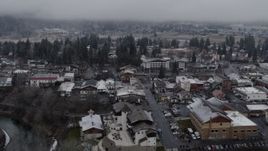 5.7K aerial stock footage of flying by the small town of Leavenworth, Washington Aerial Stock Footage | DX0002_227_004