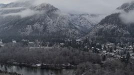 5.7K aerial stock footage approach Leavenworth and snowy mountains, Washington Aerial Stock Footage | DX0002_227_017
