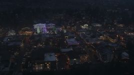 5.7K aerial stock footage orbiting Christmas trees and lights at night in Leavenworth, Washington Aerial Stock Footage | DX0002_228_007