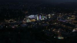 5.7K aerial stock footage slowly circling Christmas trees and lights at night in Leavenworth, Washington Aerial Stock Footage | DX0002_228_016