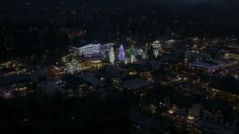 5.7K aerial stock footage of orbiting Christmas trees and lights at night in Leavenworth, Washington Aerial Stock Footage | DX0002_228_017