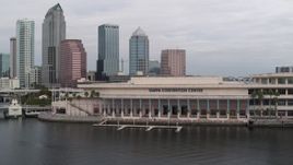 5.7K aerial stock footage orbit the convention center, skyline in background, Downtown Tampa, Florida Aerial Stock Footage | DX0003_229_013