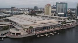 5.7K aerial stock footage descend while focused on the convention center, Downtown Tampa, Florida Aerial Stock Footage | DX0003_229_014