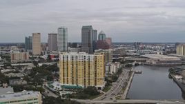 5.7K aerial stock footage flyby condo complex with view of Downtown Tampa, Florida Aerial Stock Footage | DX0003_229_030