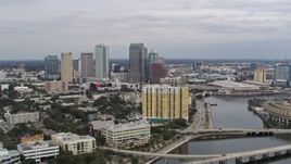 5.7K aerial stock footage flying by bridges with view of Downtown Tampa, Florida Aerial Stock Footage | DX0003_229_032