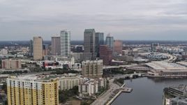 5.7K aerial stock footage fly away from the city skyline, Downtown Tampa, Florida Aerial Stock Footage | DX0003_229_039