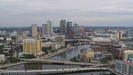 5.7K aerial stock footage of flying by the hospital while focused on skyline, Downtown Tampa, Florida Aerial Stock Footage | DX0003_229_042