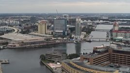 5.7K aerial stock footage of a view of the waterfront convention center and hotels in Downtown Tampa, Florida Aerial Stock Footage | DX0003_230_013