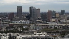 5.7K aerial stock footage of flying by the downtown skyline, Downtown Tampa, Florida Aerial Stock Footage | DX0003_230_023