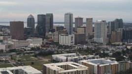 5.7K aerial stock footage of passing tall skyscrapers in the city's skyline, Downtown Tampa, Florida Aerial Stock Footage | DX0003_230_042