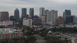 5.7K aerial stock footage of tall skyscrapers in the city's skyline during descent, Downtown Tampa, Florida Aerial Stock Footage | DX0003_230_043