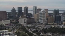 5.7K aerial stock footage a stationary view of tall skyscrapers in the city's skyline, Downtown Tampa, Florida Aerial Stock Footage | DX0003_230_045