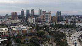 5.7K aerial stock footage a wide view of flying by skyscrapers in the city's skyline, Downtown Tampa, Florida Aerial Stock Footage | DX0003_231_005