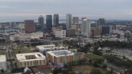 5.7K aerial stock footage a wide view of passing skyscrapers in the city's skyline, Downtown Tampa, Florida Aerial Stock Footage | DX0003_231_011