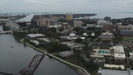 5.7K aerial stock footage ascend away from the University of Tampa campus and river, Florida Aerial Stock Footage | DX0003_231_026