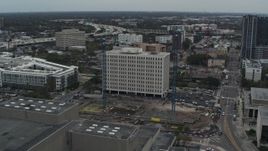 5.7K aerial stock footage of circling the Times Building in Downtown Tampa, Florida Aerial Stock Footage | DX0003_231_032