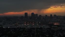 5.7K aerial stock footage of slowly flying away from the Downtown Tampa skyline at twilight, Florida Aerial Stock Footage | DX0003_232_009