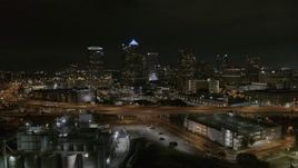 5.7K aerial stock footage of skyscrapers at night in Downtown Tampa, Florida Aerial Stock Footage | DX0003_232_024