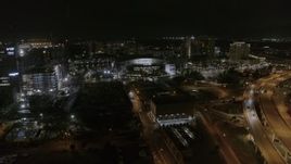 5.7K aerial stock footage of an orbit of Amalie Arena at night in Downtown Tampa, Florida Aerial Stock Footage | DX0003_232_041